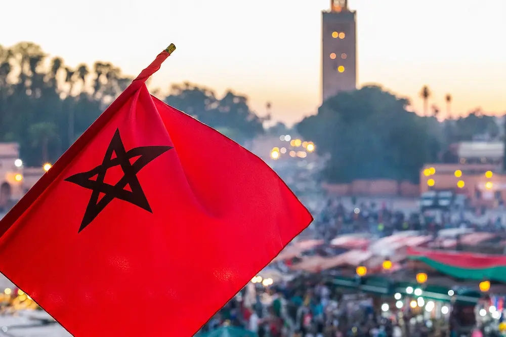 The Moroccan flag flies